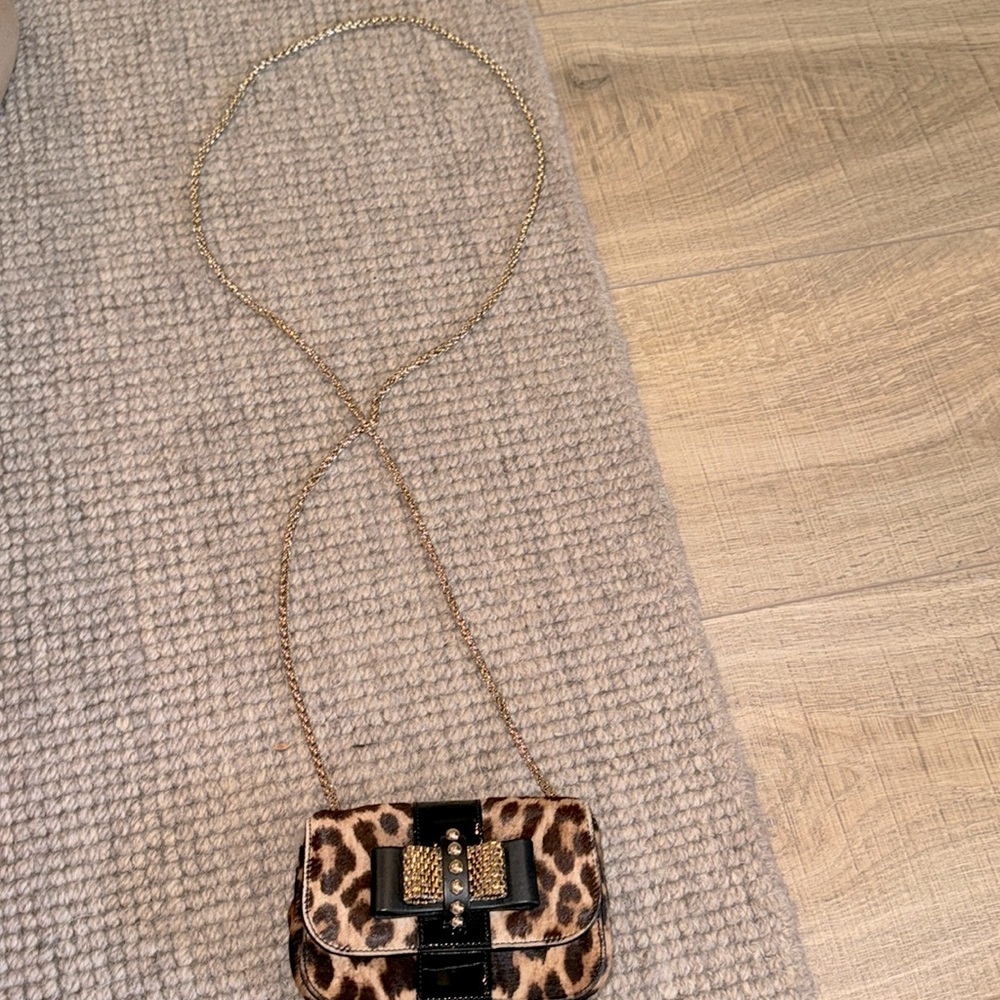 NWT Christian Louboutin Sweet Charity Crossbody Leopard Print Calf Hair Mini bag